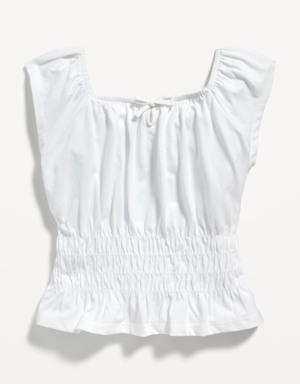 Printed Sleeveless Smocked Top for Girls white