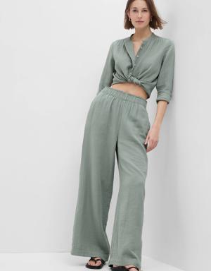 Gap Crinkle Gauze Wide-Leg Pants green