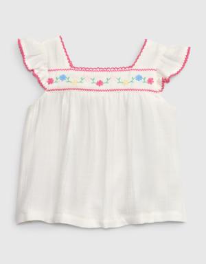 Baby Crinkle Gauze Embroidered Top white