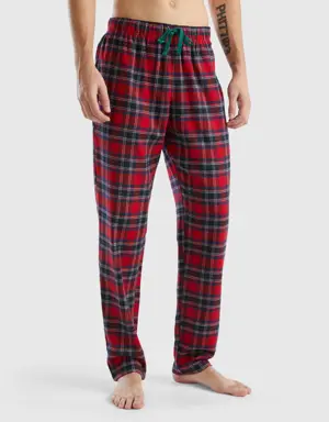 red and blue tartan trousers