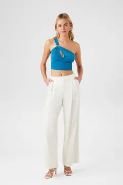 Forever 21 Forever 21 Mid Rise Wide Leg Trousers Vanilla. 2