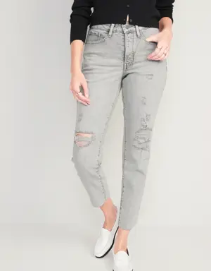Curvy High-Waisted Button-Fly OG Straight Ripped Gray Jeans for Women gray
