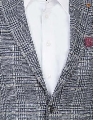 Damat Regular Fit Lacivert Desenli Yün Karışımlı Loro Piana Kumaş Ceket