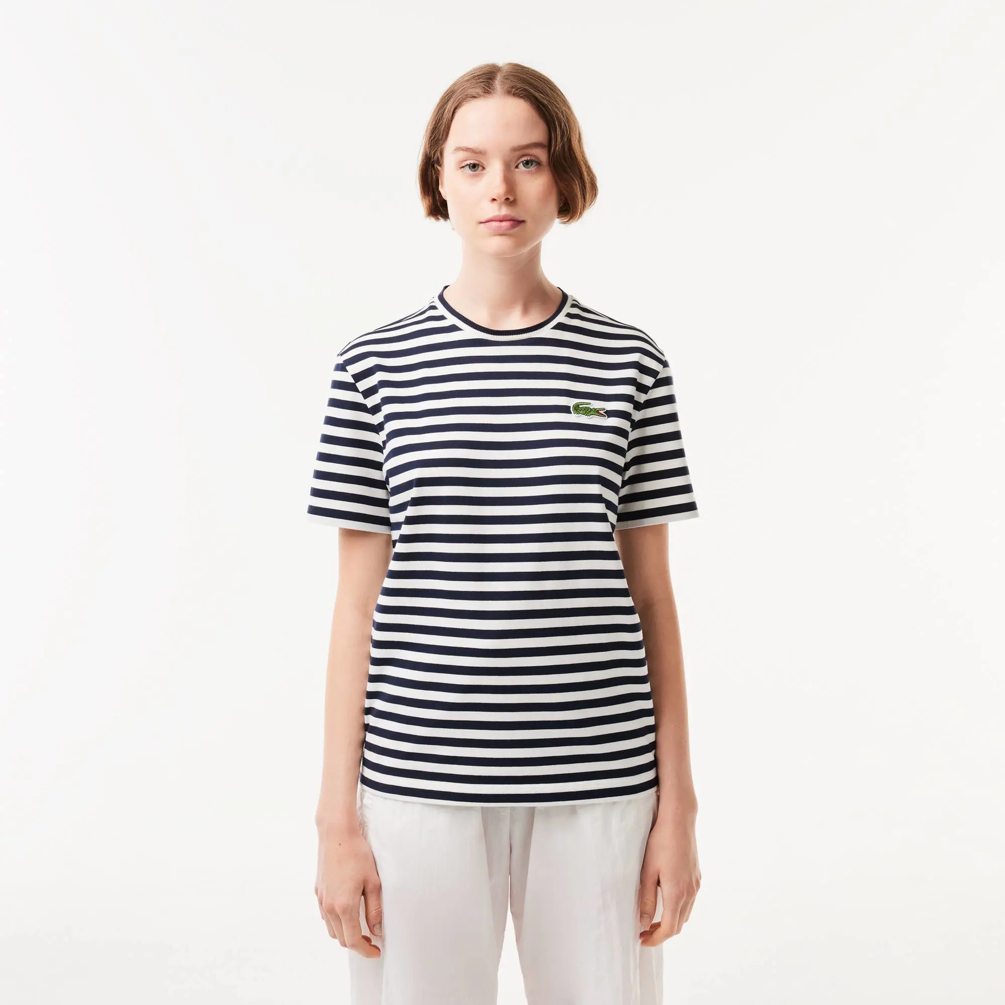 Lacoste Women's Lacoste Loose Fit Striped Cotton Jersey T-Shirt. 1