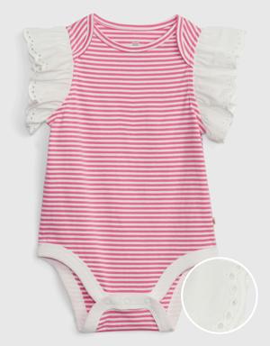 Baby 100% Organic Cotton Mix and Match Eyelet Ruffle Bodysuit pink