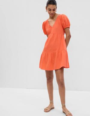 Gap Crinkle Gauze Puff Sleeve Tiered Mini Dress orange