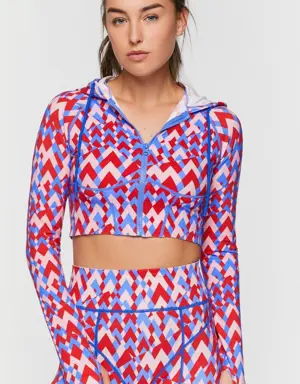 Forever 21 Active Seamless Geo Print Zip Up Jacket High Risk Red/Blue