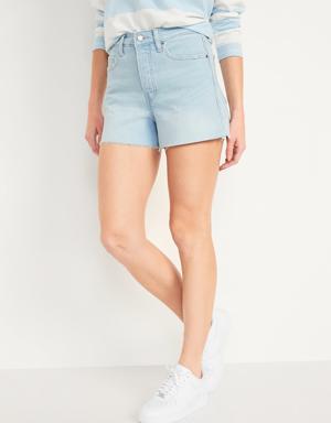 Higher High-Waisted Button-Fly Sky-Hi A-Line Cut-Off Jean Shorts for Women -- 3-inch inseam blue