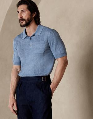 Giorgio Cotton-Linen Sweater Polo blue