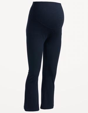 Maternity Rollover-Waist Cropped Flare Jersey Leggings blue