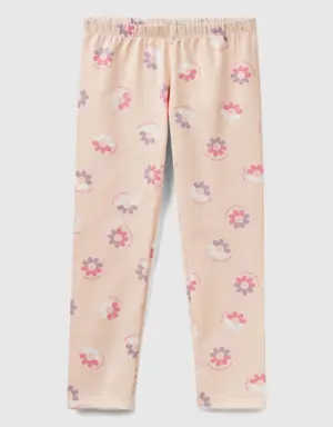 pastel pink leggings with floral print