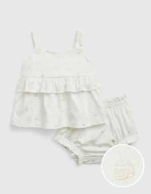 Baby Organic Cotton Birthday Cake Outfit Set white