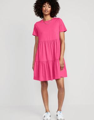 Old Navy EveryWear Slub-Knit Tiered Mini T-Shirt Swing Dress for Women pink