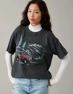 American Eagle Oversized Holiday Ford Graphic T-Shirt. 1