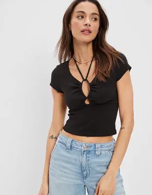 American Eagle Keyhole Tie-Front Tee. 1