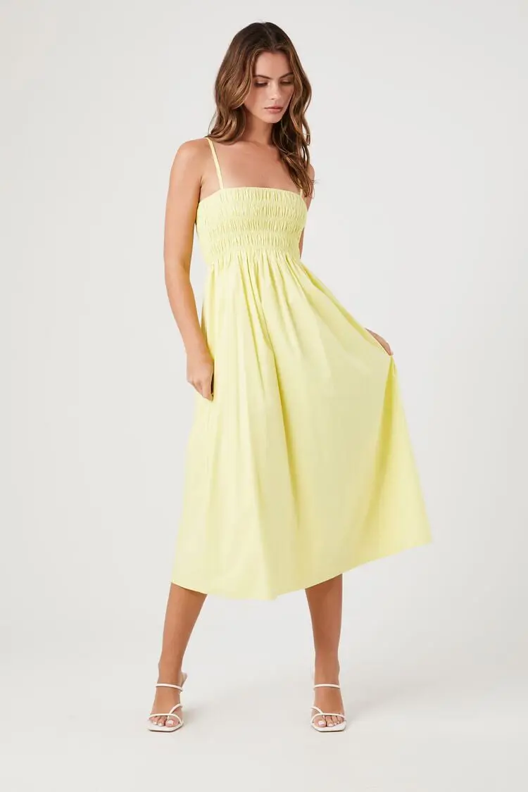 Forever 21 Forever 21 Smocked Poplin Midi Dress Yellow. 1