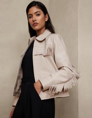 Saguaro Fringe Leather Jacket beige