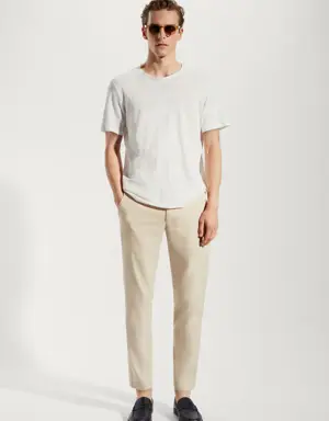 Mango Linen slim-fit trousers with inner drawstring