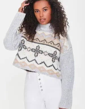 Forever 21 Cropped Geo Print Sweater Grey/Multi