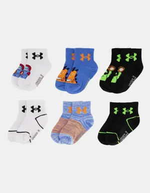 Boys' Infant-Toddler UA Essential Monster 6-Pack Quarter Socks