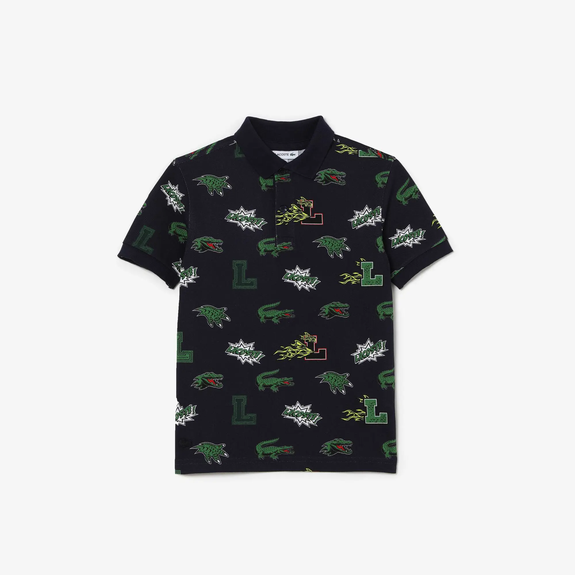 Lacoste Kids' Lacoste Holiday Comic Effect Crocodile Print Polo Shirt. 2