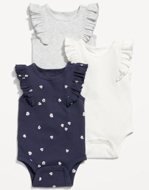 Ruffle-Trim Sleeveless Rib-Knit Bodysuit 3-Pack for Baby blue