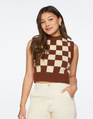 Forever 21 Checkered Cropped Sweater Vest Sand/Brown