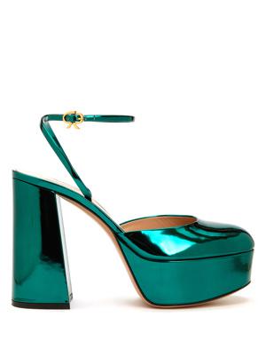 Yeşil Deri Topuklu Ayakkabı