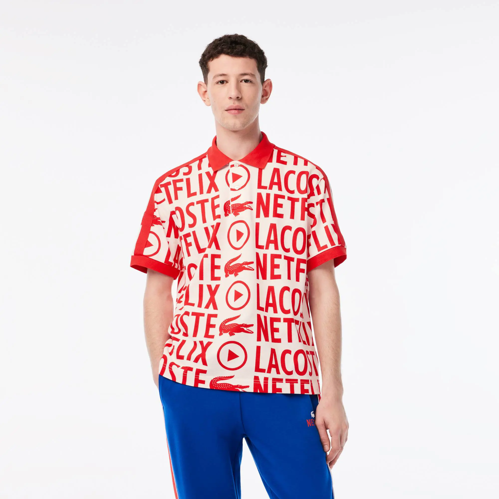 Lacoste Men’s Lacoste x Netflix Loose Fit Organic Cotton Print Polo Shirt. 1
