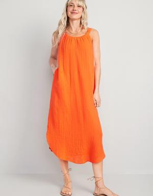 Sleeveless Shirred Maxi Dress orange