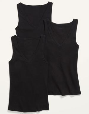Slim-Fit First Layer Rib-Knit Tank Top 3-Pack for Women black