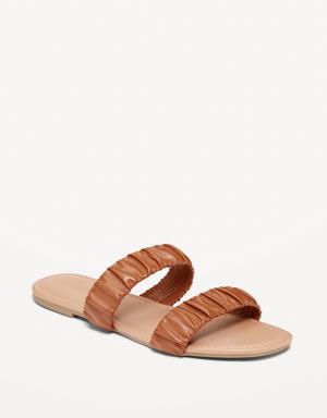 Faux-Leather Ruched Sandals brown