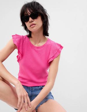 Gap Essential Rib Flutter Sleeve T-shirt pink