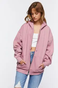 Forever 21 Forever 21 Organically Grown Cotton Zip Up Hoodie Dawn Pink. 2