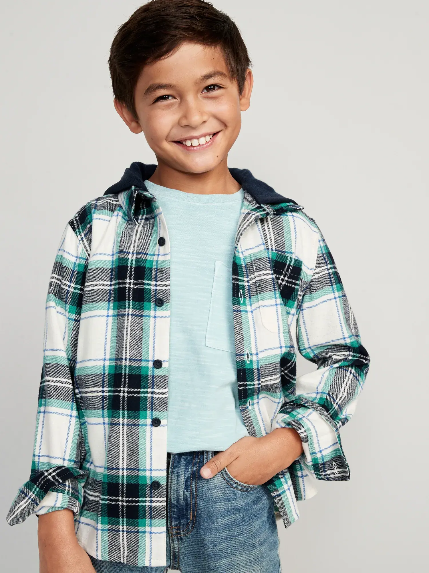 Old Navy Hooded Soft-Brushed Flannel Shirt for Boys multi. 1