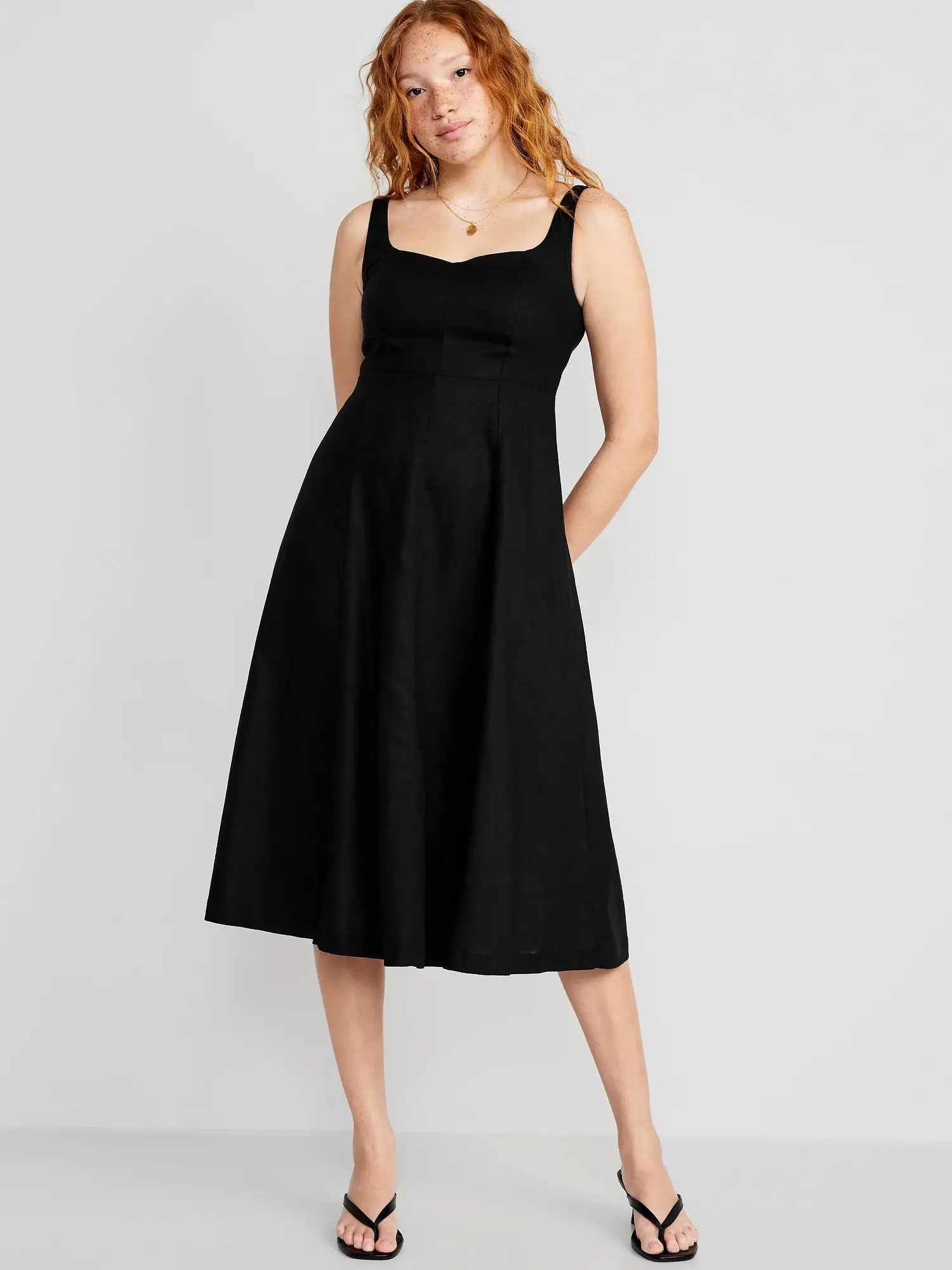 Old Navy Fit & Flare Linen-Blend Cami Midi Dress for Women black. 1