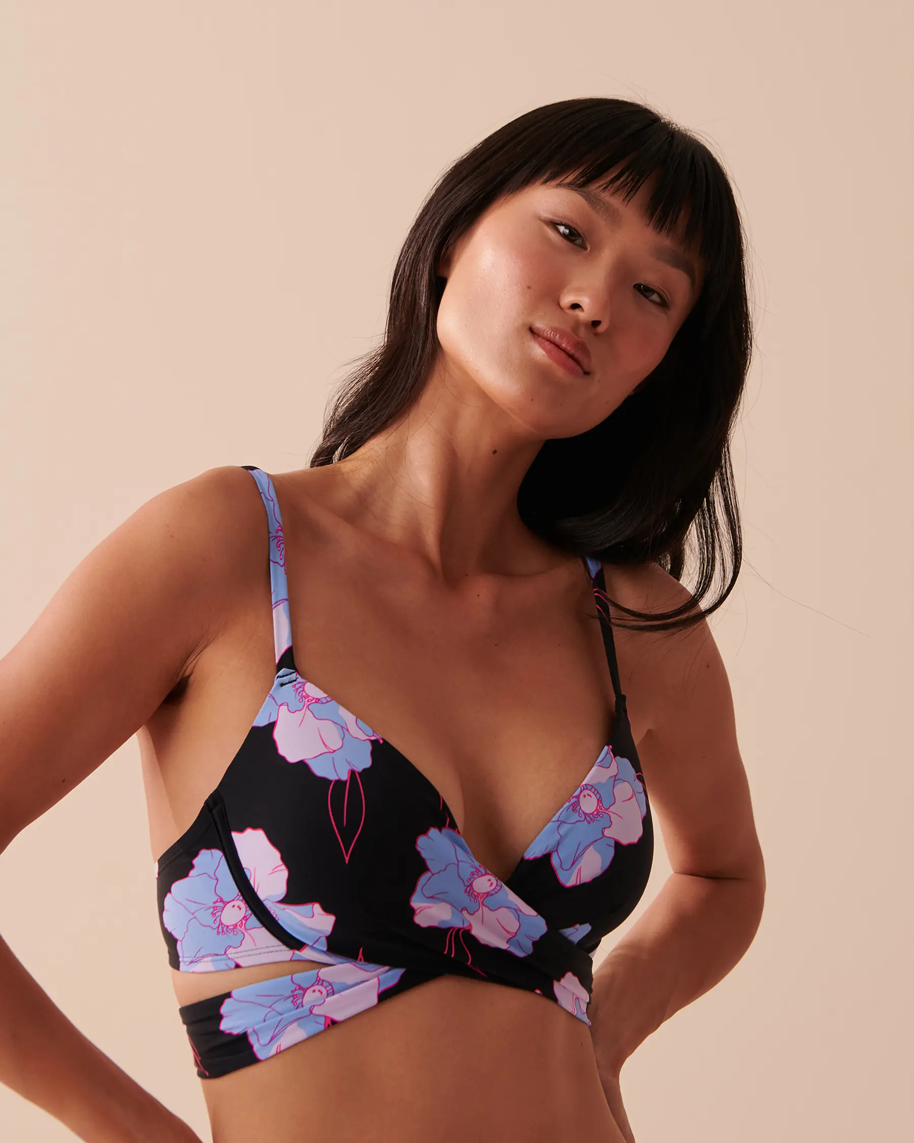 La Vie en Rose NEON FLOWERS Push-up Plunge Bikini Top. 1