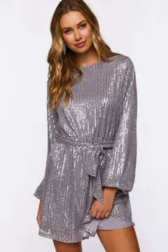 Forever 21 Forever 21 Sequin Long Sleeve Mini Dress Silver. 2