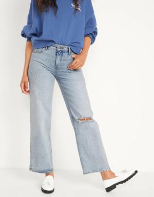 Mid-Rise Ripped Wide-Leg Jeans for Women blue
