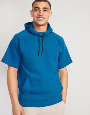 Dynamic Fleece Textured Rib-Knit Short-Sleeve Pullover Hoodie for Men blue