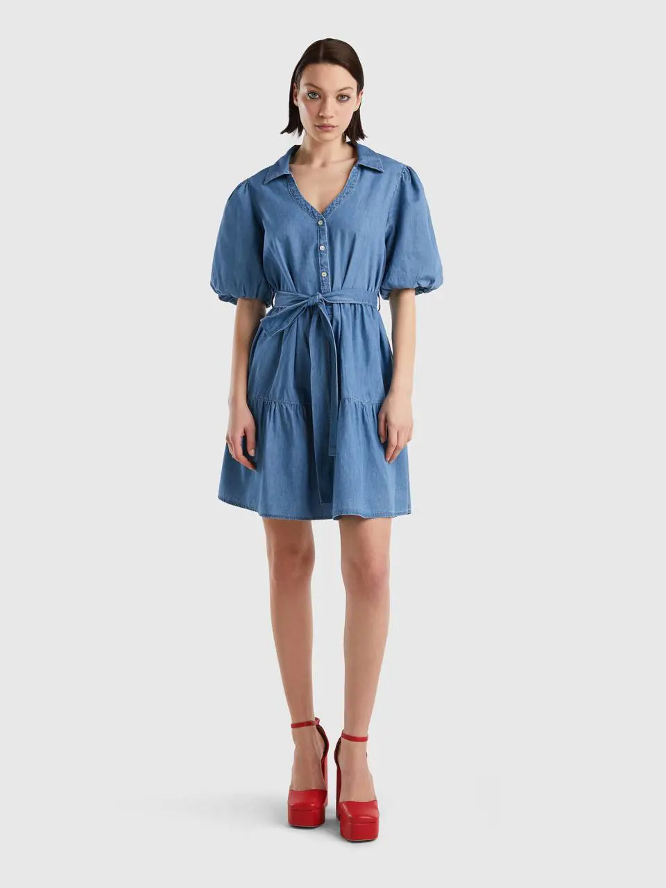 Benetton dress in chambray with flounce. 1