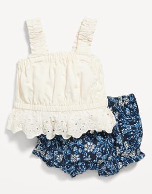 Matching Sleeveless Ruffle-Trim Top & Bloomer Shorts Set for Baby blue