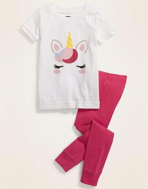 Unisex Unicorn Graphic Pajama Set for Toddler & Baby pink