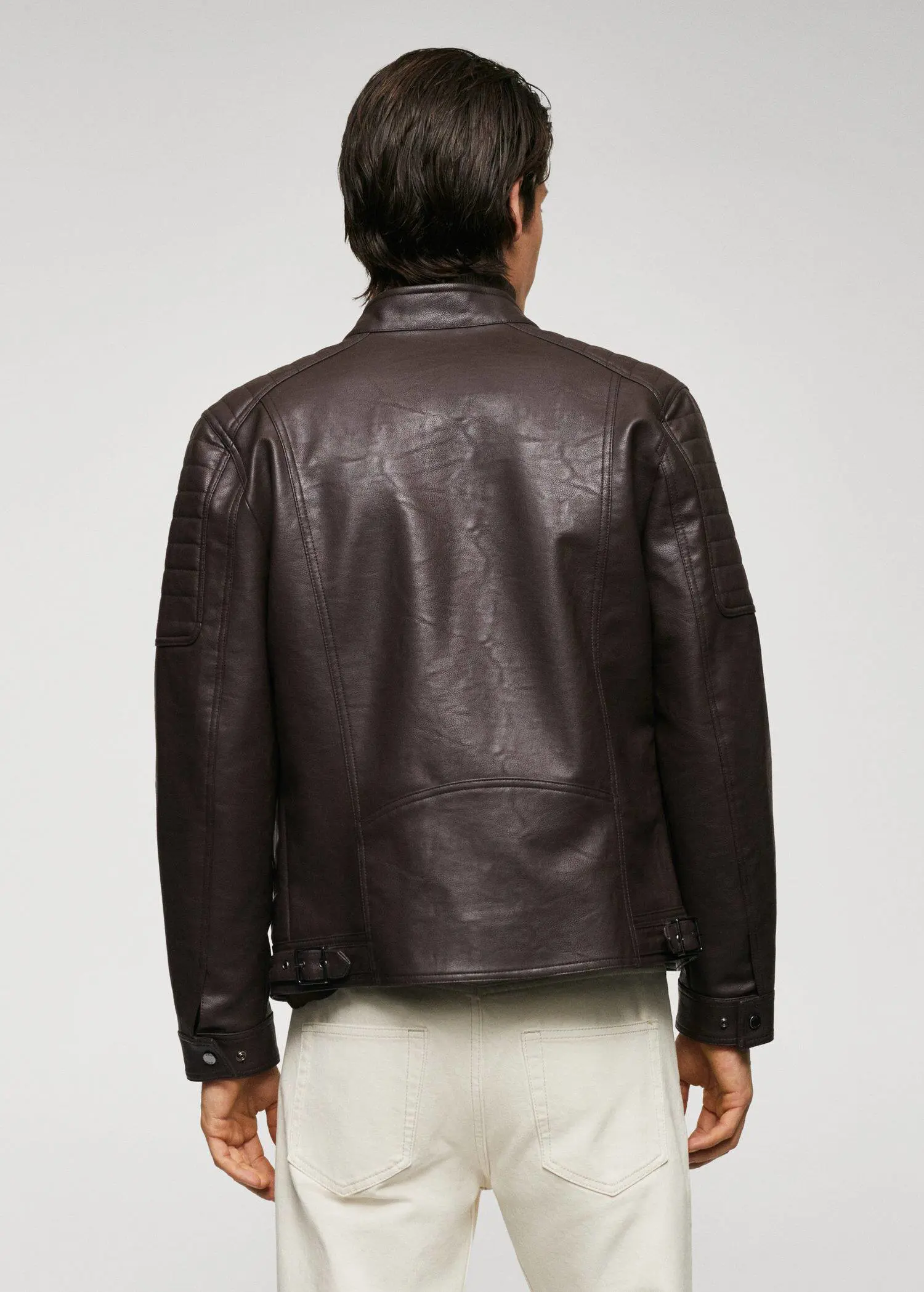 Mango Nappa leather-effect jacket. a man wearing a brown leather jacket. 