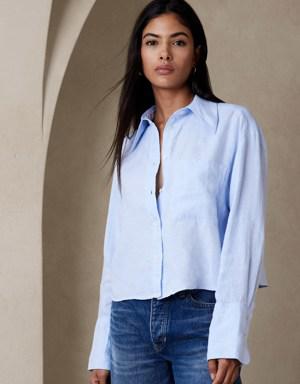 The Boxy Cropped Linen Shirt blue