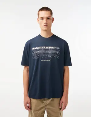 T-shirt de corte largo em piqué de algodão orgânico Lacoste para homem