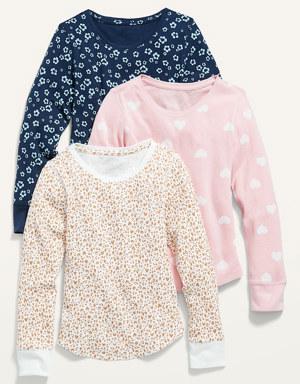 Long-Sleeve Printed Thermal-Knit T-Shirt 3-Pack for Girls