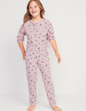 Long-Sleeve Thermal-Knit Henley Pajama Set for Girls purple