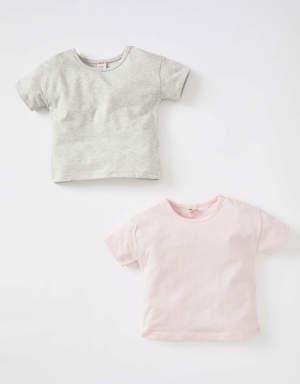 Kız Bebek Pamuklu Kısa Kollu 2'li Tişört