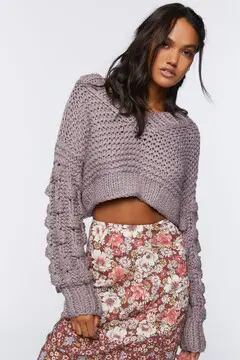 Forever 21 Forever 21 Cropped Chunky Knit Sweater Grey. 2
